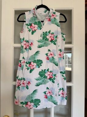 Tommy Bahama White Tropical Floral Sleeveless Zip Dress